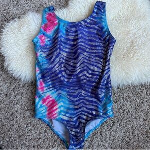 EUC Danskin leotard size I/I multicolor tie dye metallic foil zebra pattern
